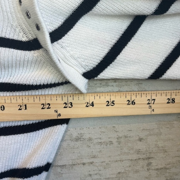 IKKS Women Striped Black and White Sweater Sz L Nautical Coastal Preppy Prep - Picture 15 of 16